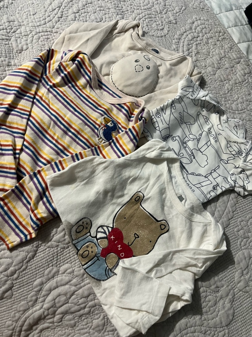 Assorted Baby Long-Sleeve Onesies - Neutral & Striped Prints